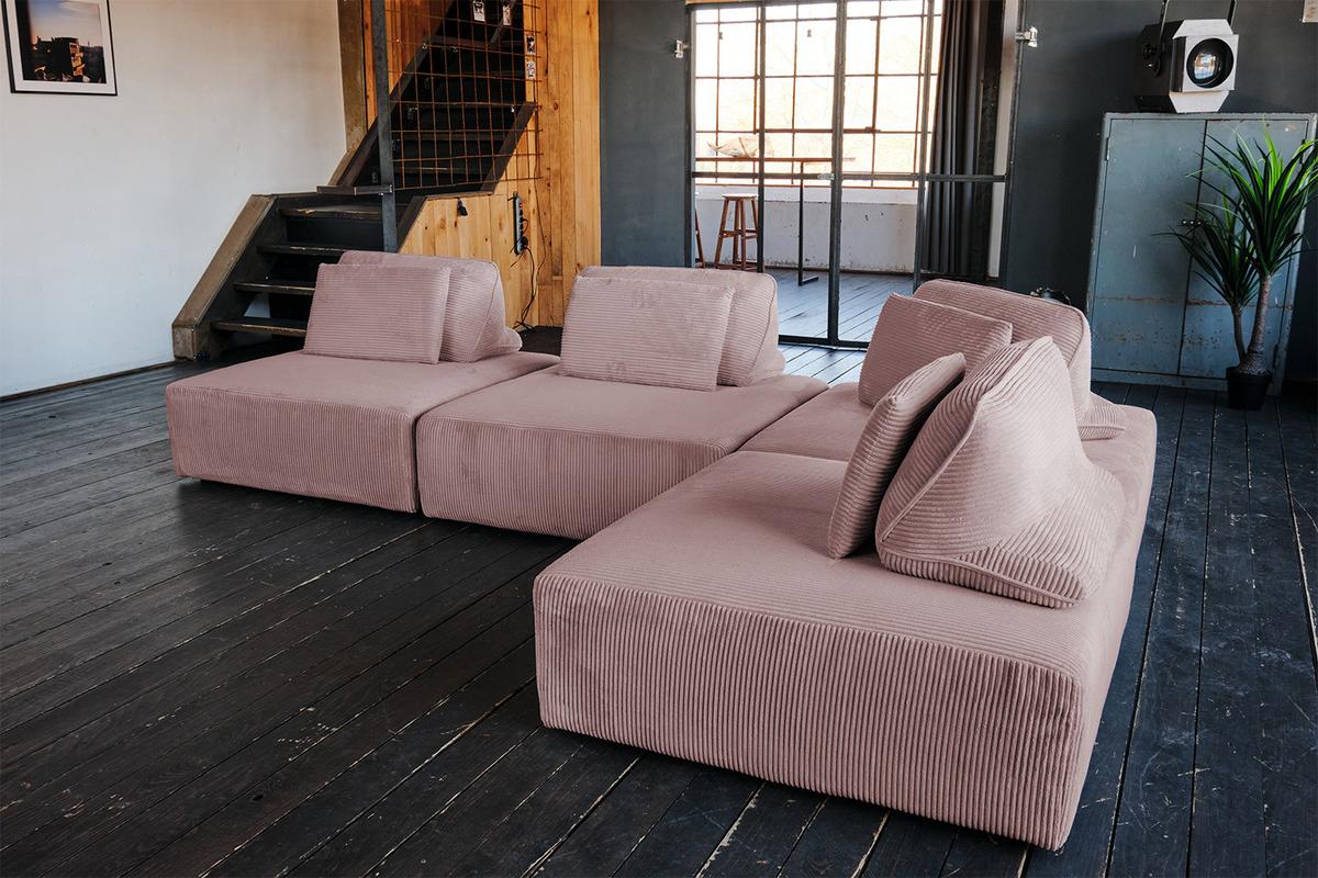 MODULSOFA WIOLO SOFT 4 MODULE 4 KISSEN Pink Cord - Schwarz/Rosa, Kunststoff/Textil (333/84/222cm) - KAWOLA