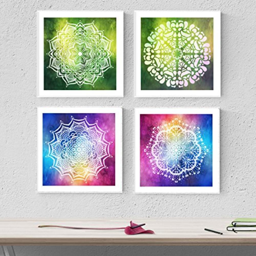 POSTER Set mit 4 Mandalas Motivation 20x20cm Schwarzer Rahmen - Schwarz, Papier (20/3cm) - Nacnic