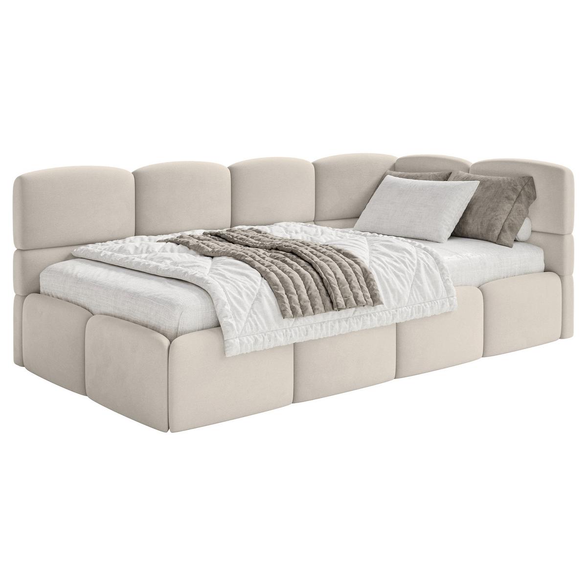 JUGENDBETT Cloudy Hellbeige 120 cm, Easy-Clean-Velours - Ecru/Schwarz, Kunststoff/Textil (120/200cm) - Selsey