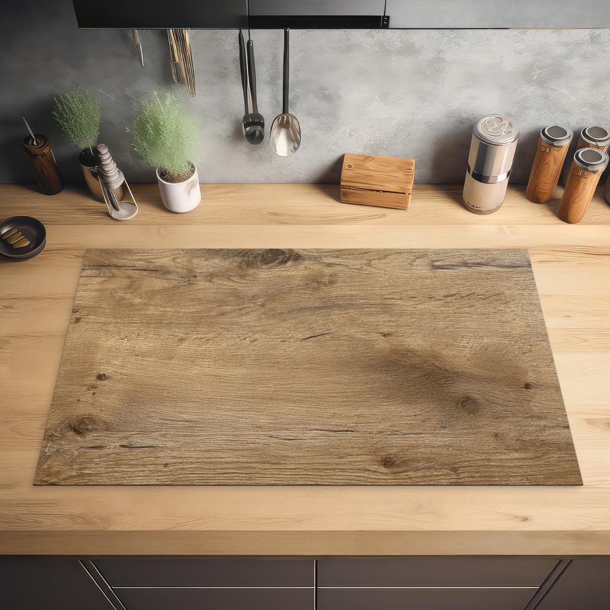 HERDABDECKPLATTE Holz - Braun - Holzoptik Induktionsmatte 83x51 cm - Eichefarben, Kunststoff (83/51.5/0.2cm) - MuchoWow