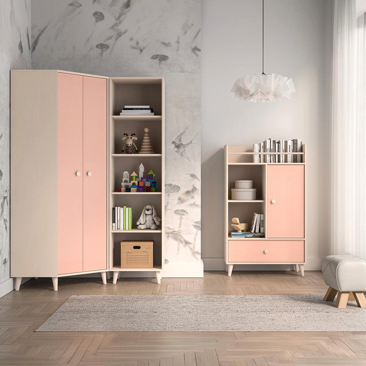 SCHRANK 2 Türen Alycia Beige - Korallenrosa - Holzeffekt - Pink, Holz (80/190/80cm) - Petits-meubles