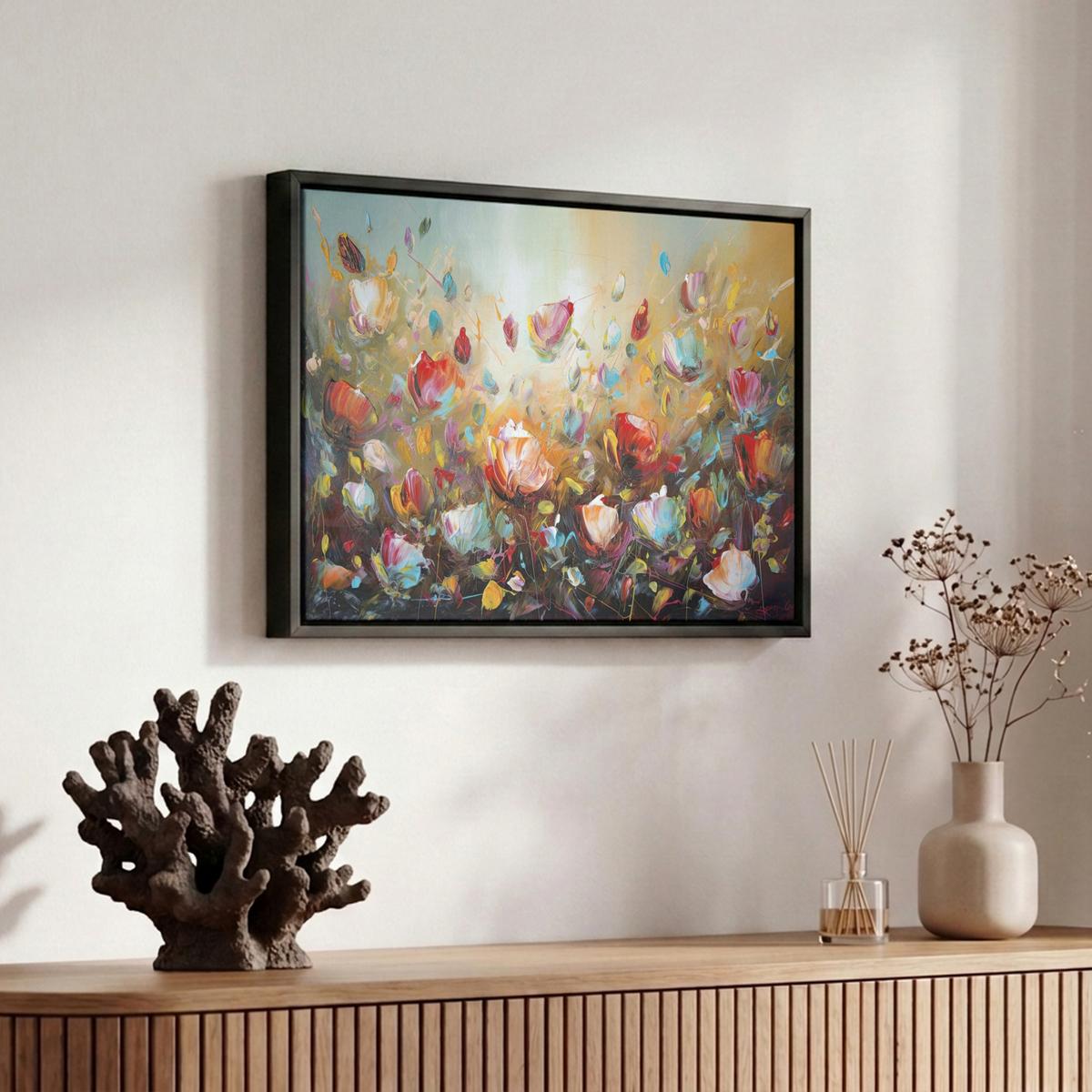 LEINWAND Bilder mit Rahmen - Blumen - Kunst - Natur - Ölgemälde - 30x20 - Multicolor, Textil (30/20cm) - MuchoWow