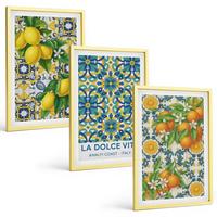BILDER SET 3er Set - 40x60 cm Goldrahmen - Zitronen, Orangen, Blumen, Italien - Goldfarben, Kunststoff (40/60cm) - TULUP