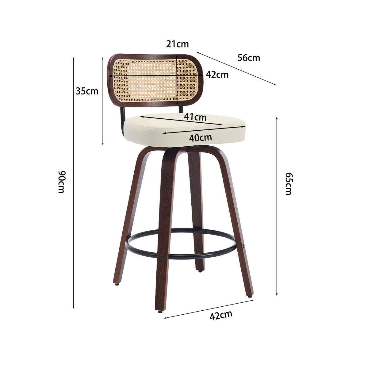 BARHOCKER SET 2 STK. 90 cm Walnuss & Beige Drehbare Rattan Barstühle mit Polstersitz - Beige, Leder (56/90/43cm) - Urban Meuble