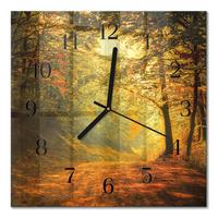 WANDUHR aus Glas 30x30 cm - Herbst im Wald - Orange, Glas (30/30/0.4cm) - TULUP
