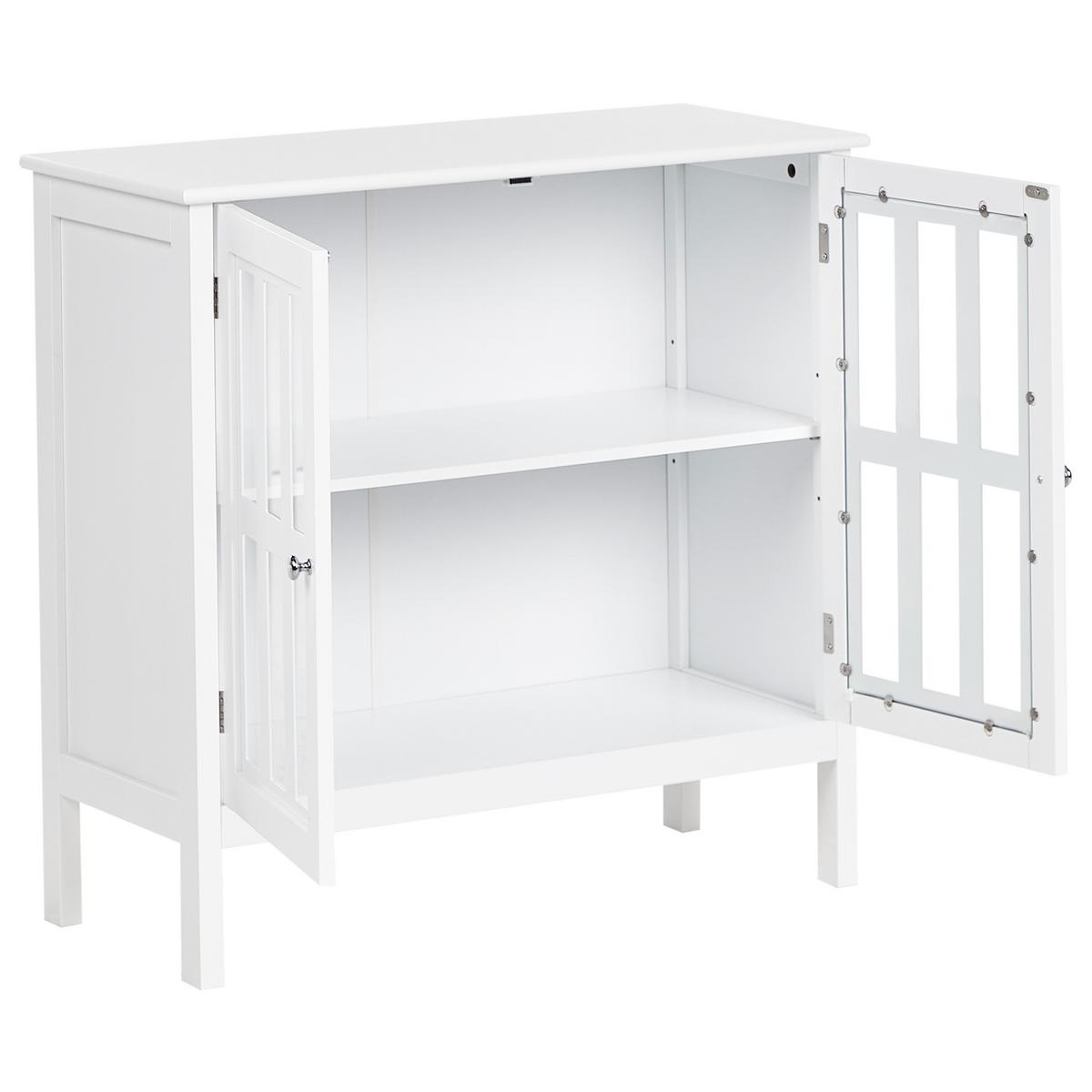 SIDEBOARD mit Glastüren 80 cm Weiß Miram - Weiß, Holzwerkstoff (80/78/36cm) - Beliani