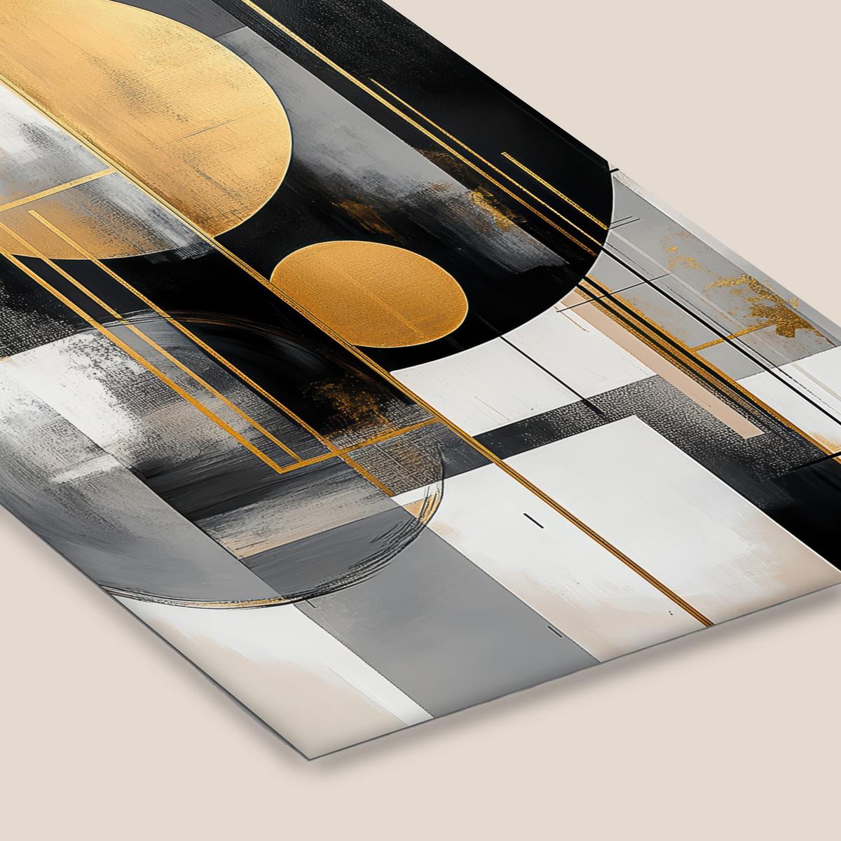 POSTER MIT RAHMENGERAHMTES BILD Abstrakt - Gold - Silber - Formen - Ästhetisch - Modern 60x90 cm - Goldfarben, Papier (60/90cm) - MuchoWow