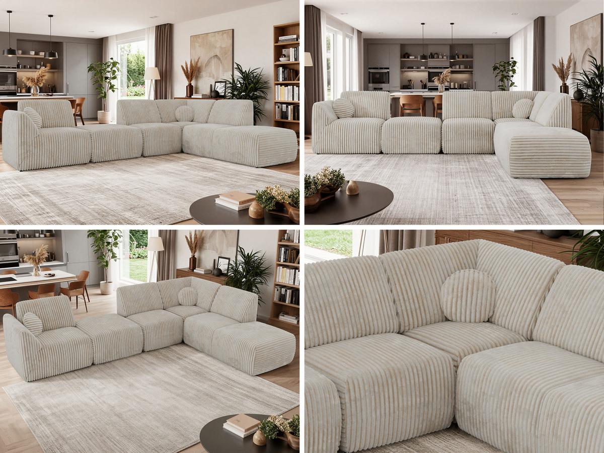 ECKSOFA NOARA 6M L Beige Cord - Rechts - Beige/Schwarz, Kunststoff/Textil (355/244cm) - MKS