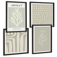 BILDER SET 4er Set - 50x50 cm & 40x60 cm Schwarzer Rahmen - Abstrakte Pflanzenmuster - Schwarz, Kunststoff (50/50cm) - TULUP