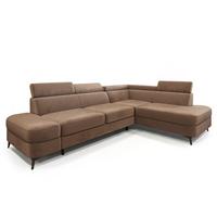 ECKSOFA AVISE M R-S Beige Velours-Stoff mit Schlaffunktion - Beige, Holzwerkstoff/Textil (268/195cm) - MASSENO