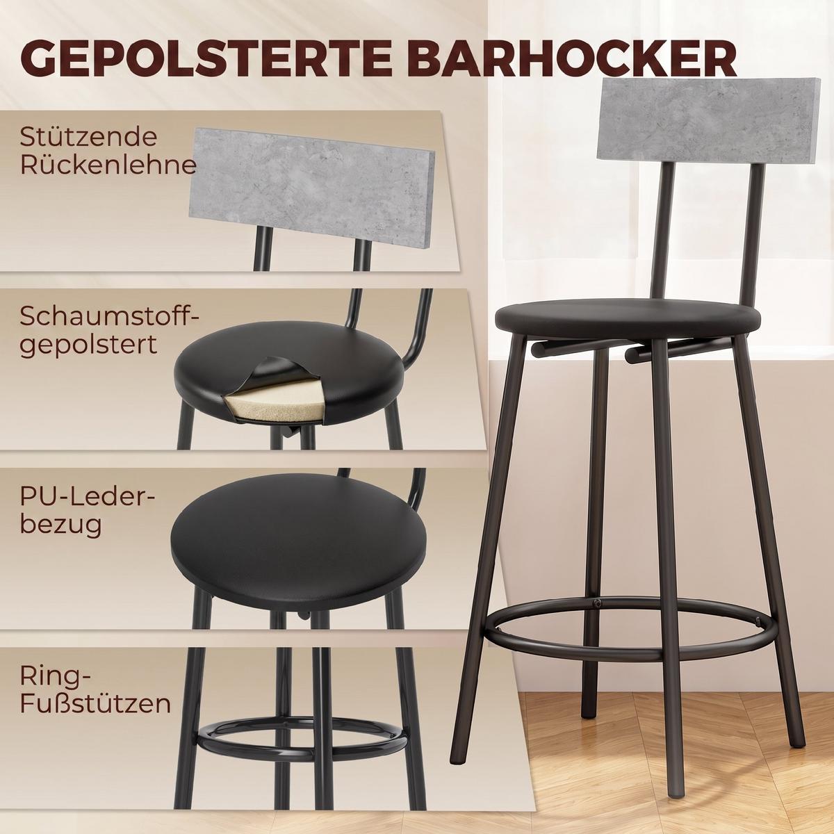BARTISCH-MIT-BARHOCKER-SET 3er Set MDF Stahl Grau - Grau, Metall (40/90.5/100cm) - HOMCOM
