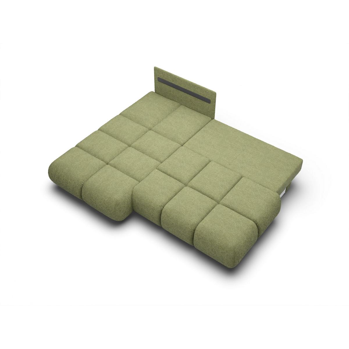ECKSOFA CORSO L-S Grün Boucle-Stoff mit Schlaffunktion - Grün, Holz (230/177cm) - MASSENO