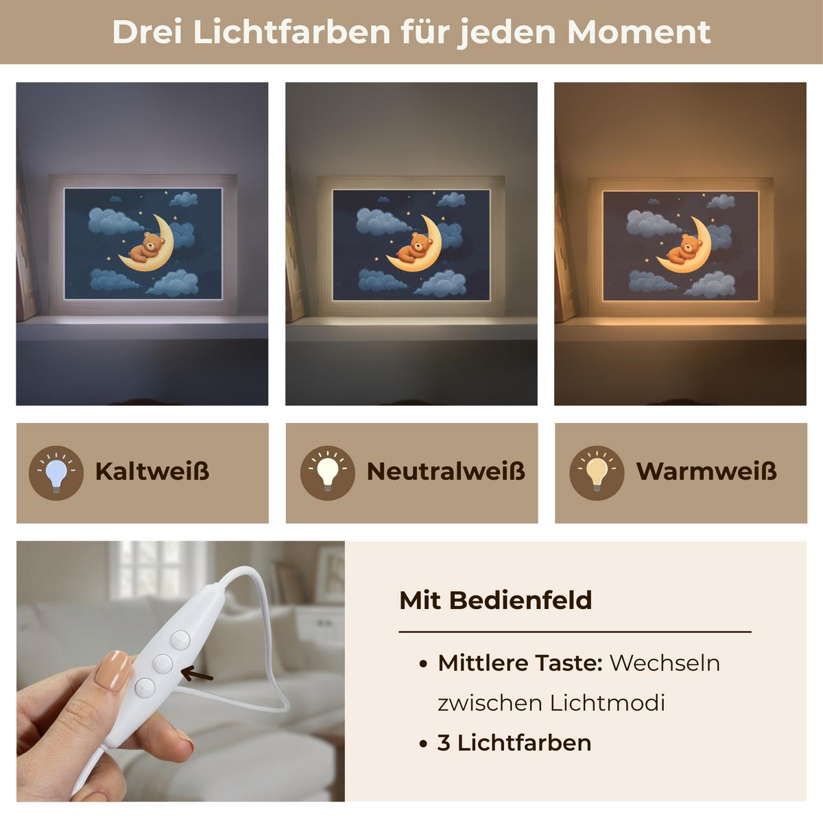WANDLEUCHTE Teddybär - Mond - Wolken - Sterne 20x15 cm - Dunkelblau, Holzwerkstoff (20/15/8cm) - OnlyWow