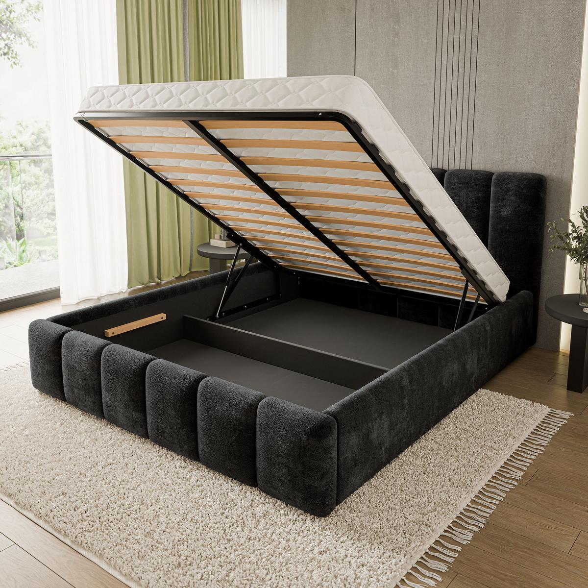 POLSTERBETT ATTORA LM 160x200 cm mit Bettkästen - Schwarz - Schwarz, Holz (160/200cm) - MASSENO