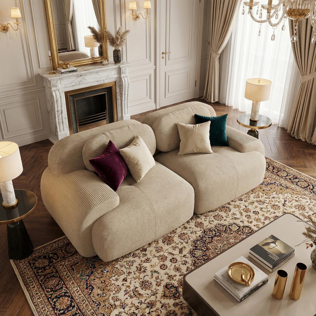 2-SITZER-SOFA in Premium-Cord Montagefrei - Beige, Textil (208/75/103cm) - Urban Meuble