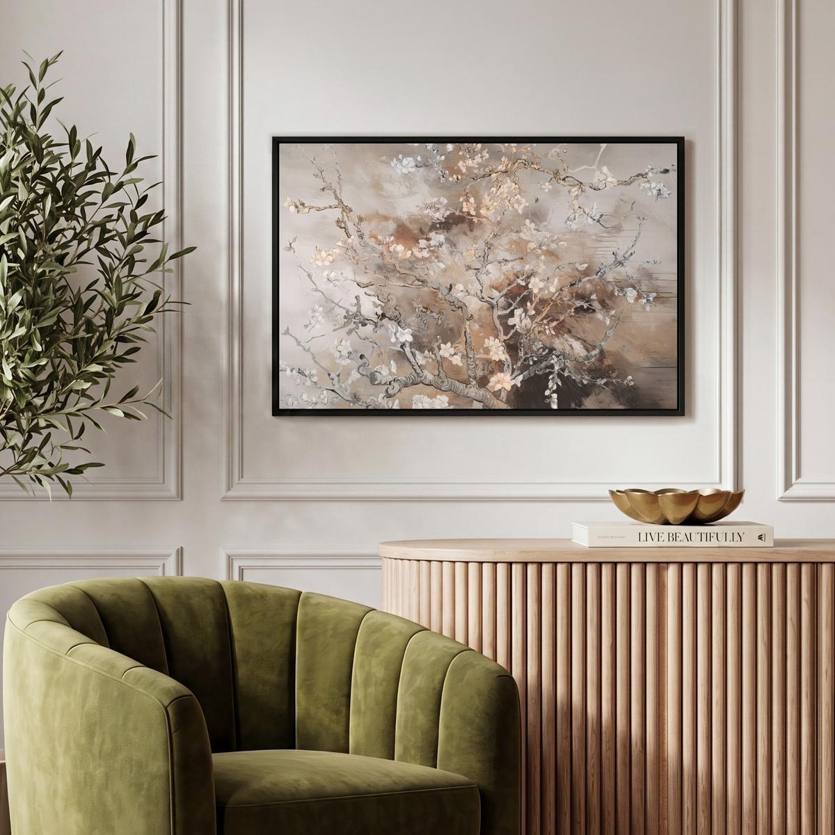 LEINWAND Bilder mit Rahmen - Mandelblüte - Kunst - Van Gogh - Beige - Abstrakt - 60x40 - Braun, Textil (60/40cm) - MuchoWow
