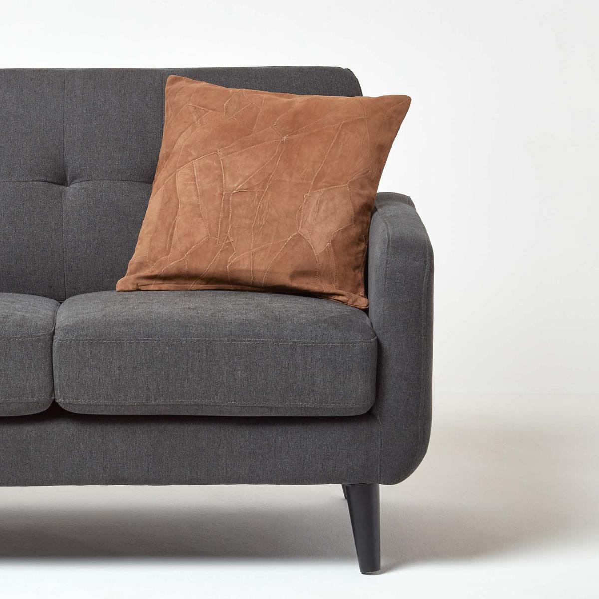 LEDERKISSEN Patchwork braun 45/45 cm - Braun, Leder/Textil (45/45cm) - Homescapes