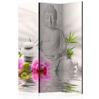 PARAVENT Einseitig Bedruckter 3-tlg 135x172 cm Buddha Statue Orchideen - Multicolor, Holz/Textil (135/172/3cm) - Muralo