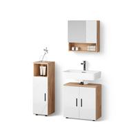 BADMÖBEL-SET Ronco Weiß Hochglanz/Goldkraft Eiche 3 Teile - Honigeiche/Weiß Hochglanz, Holzwerkstoff (60/59/30cm) - Livinity®