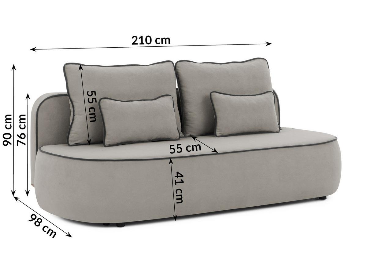 SCHLAFSOFA Vero im modernen und abgerundeten Design mit Bettkasten aus Grau Plüschstoff mit schwarzer Paspel - Schwarz/Grau, Holz/Kunststoff (210/90/98cm) - S-Style Möbel