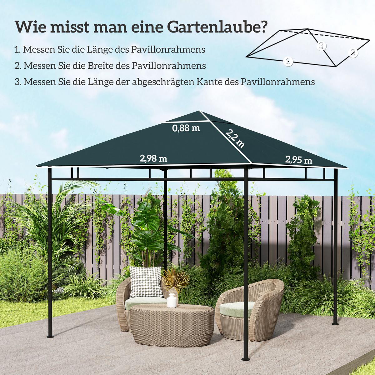 PAVILLONDACH, Sonnenschutz, Dunkelgrün - Dunkelgrün, Kunststoff (298/1/298cm) - Outsunny