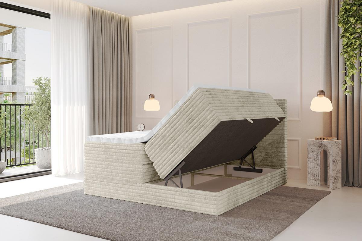 BOXSPRINGBETT mit Matratze H3|H4 und Lattenrost - TOLO KING-v1 120x200 Cord - Creme - Champagner, Holzwerkstoff (120/200cm)