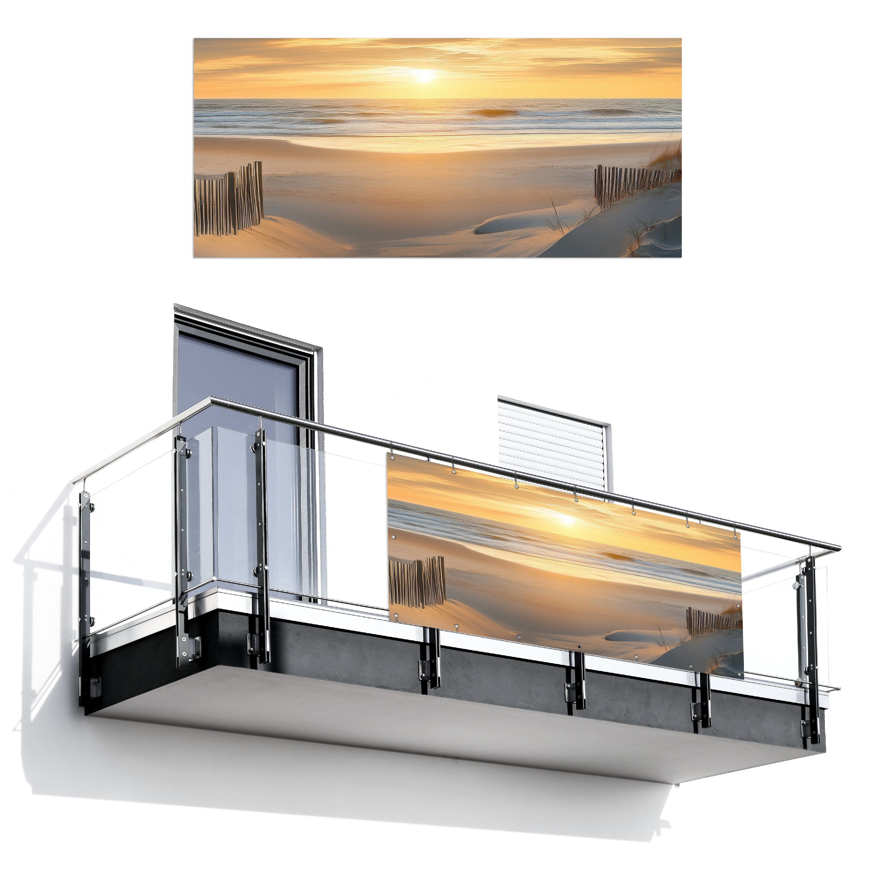BALKON-SICHTSCHUTZ Strand - Dünen - Sonnenuntergang Witterungsbeständig 200x90 cm - Sandfarben, Kunststoff (200/90cm) - MuchoWow