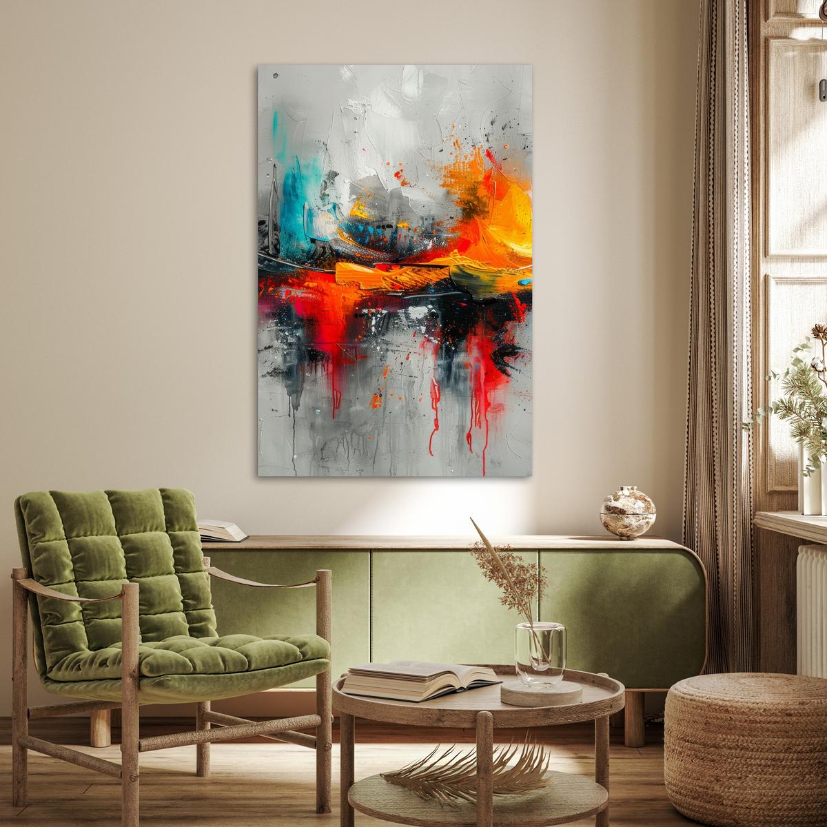 POSTER Moderne Kunst - Orange - Grau - Abstrakt Wandbild Schlafzimmer 80x120 cm - Hellgrau, Papier (80/120/0.1cm) - MuchoWow