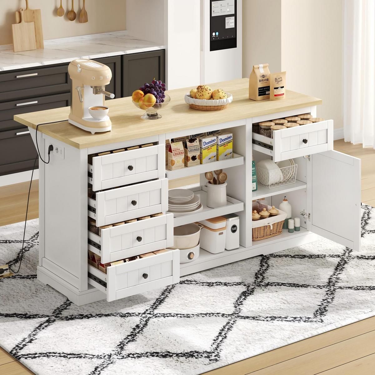 KÜCHENINSEL mit Arbeitsplatte, Schubladen & Stauraum – Weiß/Eiche, 150 cm - Weiß, Holzwerkstoff/Metall (150/76/65cm) - Urban Meuble