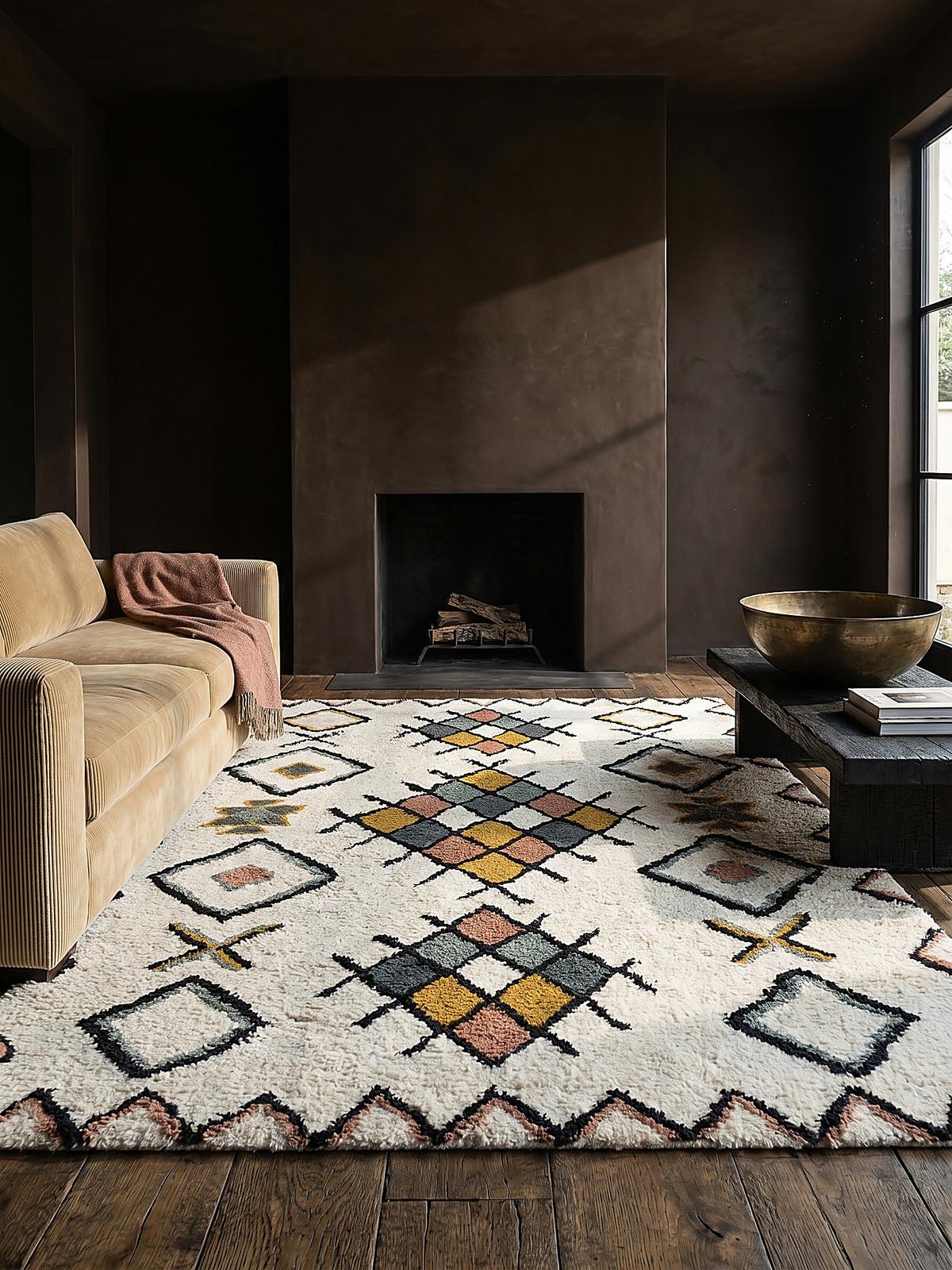 WOLLTEPPICH BRUE, mit Rautenmuster, aus Wolle, Bunt, 120 x 170 cm - Multicolor, Textil (170/120cm) - KADIMA DESIGN