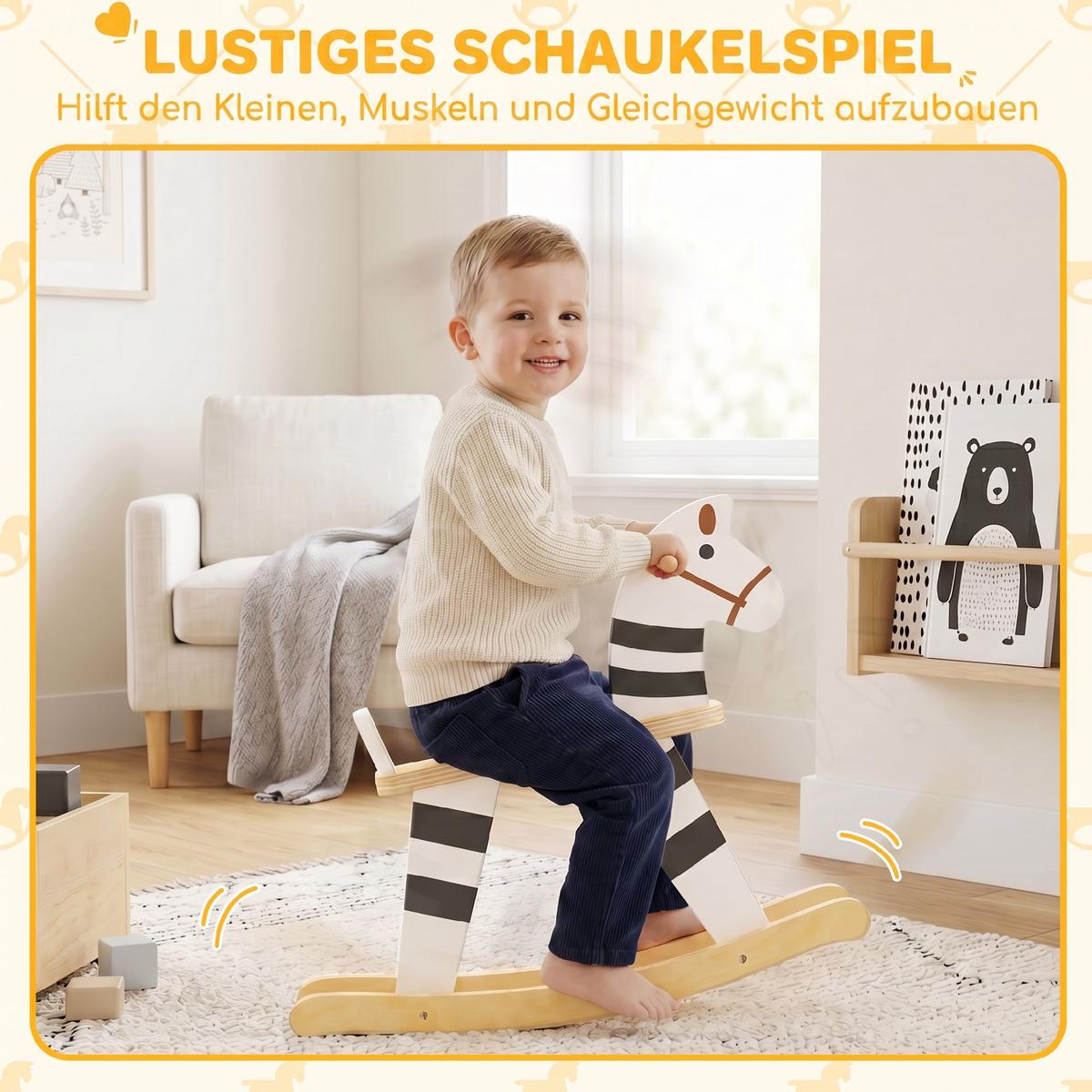 KINDERSCHAUKELPFERD MDF Mehrschichtplatte Schwarz Weiß - Schwarz, Holzwerkstoff (26/53/68cm) - AIYAPLAY