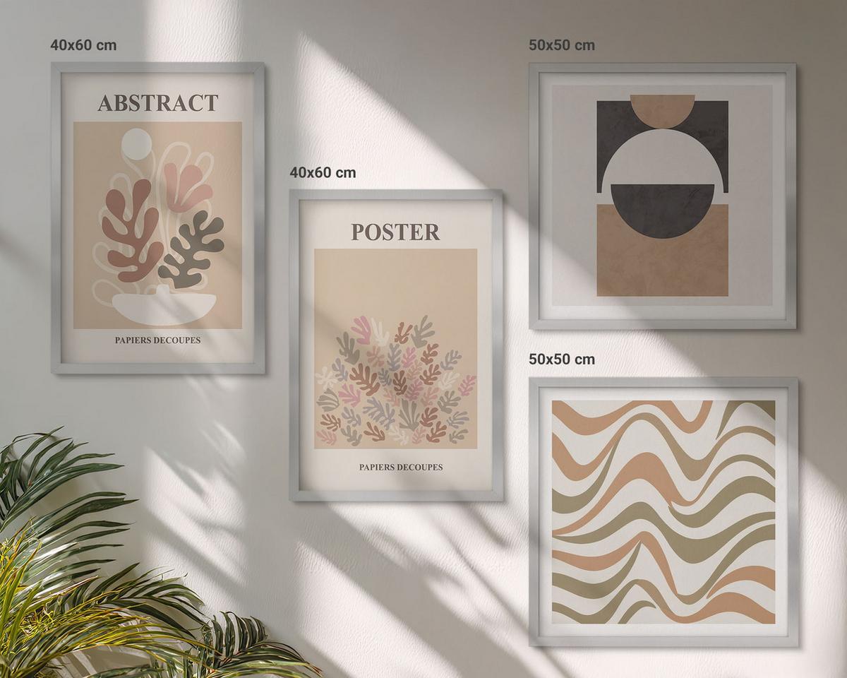 BILDER SET 4er Set - 50x50 cm & 40x60 cm Silberner Rahmen - Abstrakte Formenmuster - Silberfarben, Kunststoff (50/50cm) - TULUP