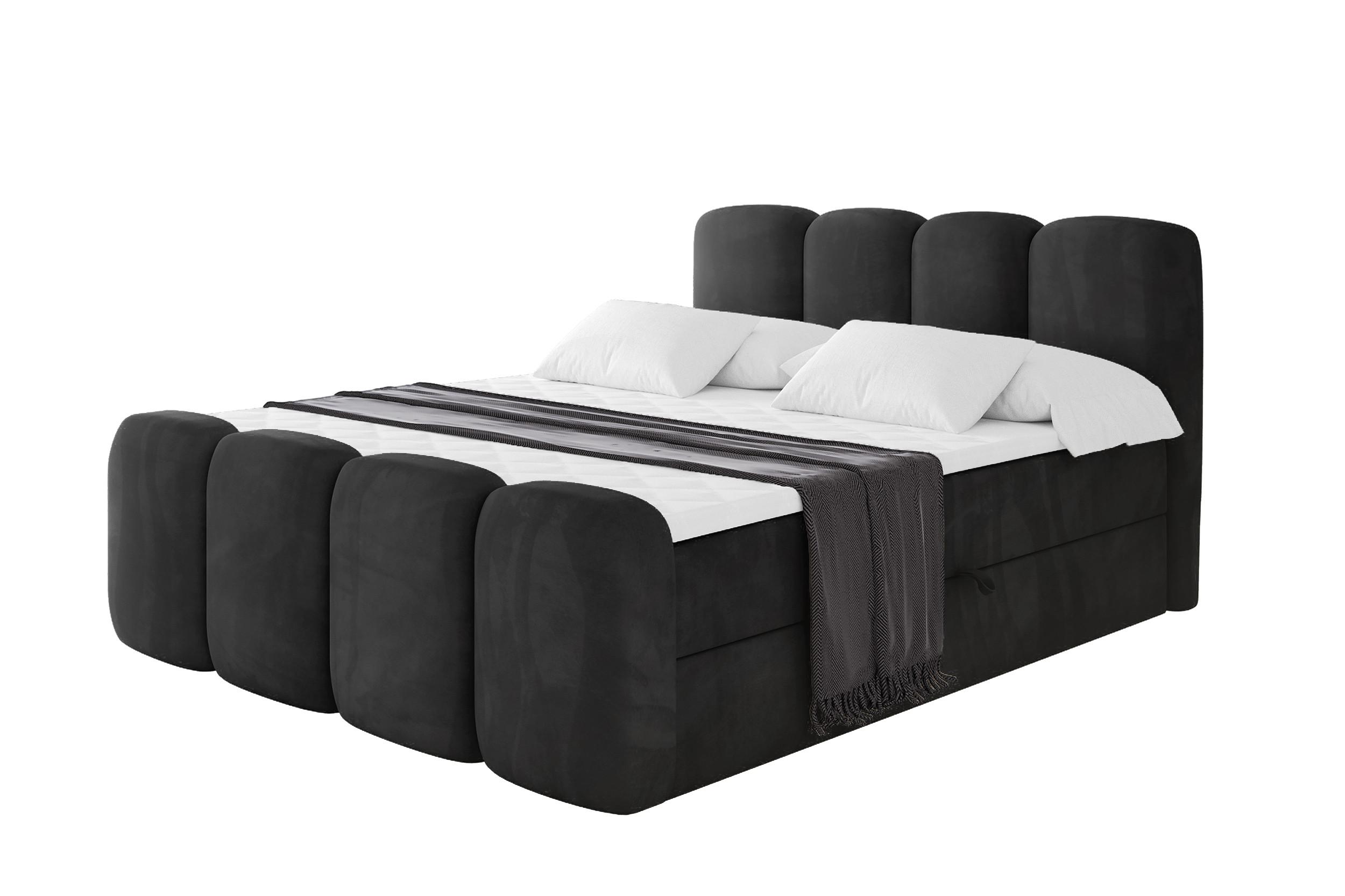 BOXBETT mit Matratze H4 - NINA-Z - 180x200 cm - Schwarz - Schwarz Hochglanz, Holzwerkstoff (180/200cm) - ALTDECOR