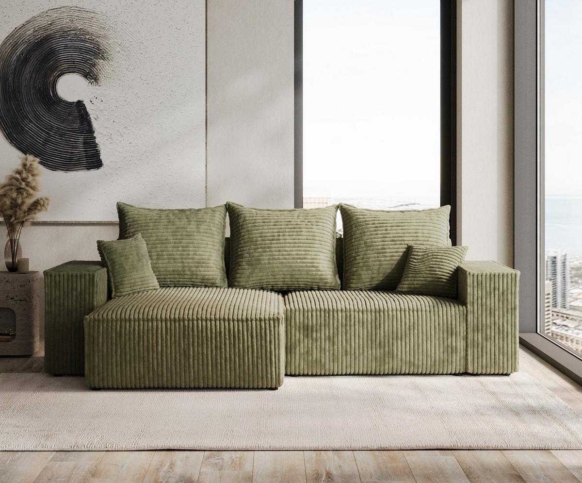 ECKSOFA SENSO mit Schlaffunktion Grün im Tilia Stoff - Schwarz/Grün, Holz/Holzwerkstoff (255/148cm) - AltaBeds