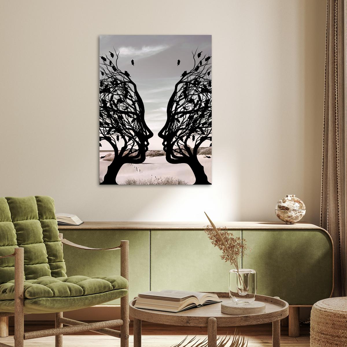 POSTER Strand - Meer - Menschen - Baum - Moderne Kunst Deko Wohnzimmer 60x80 cm - Hellgrau, Papier (60/80/0.1cm) - MuchoWow