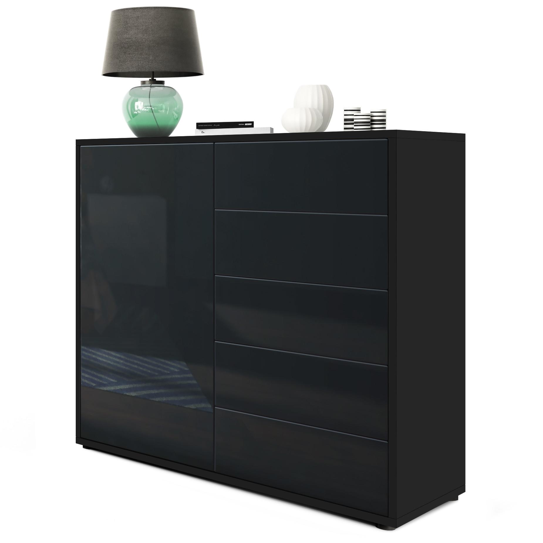 KOMMODE Ben Front in Schwarz Hochglanz - Schwarz Hochglanz, Holzwerkstoff (79/74/36cm) - Vladon