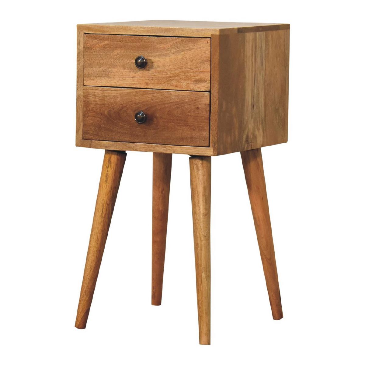 NACHTKASTEN Mini Eichenoptik, 2 Schubladen, Beige - Beige/Messingfarben, Holz/Metall (30/57/30cm) - Artisan Furniture
