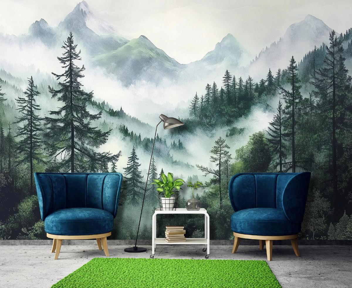 FOTOTAPETE Wald im Nebel Wohnzimmer Vlies Tapete 200x140 - Multicolor, Papier (200/140cm) - Wallarena