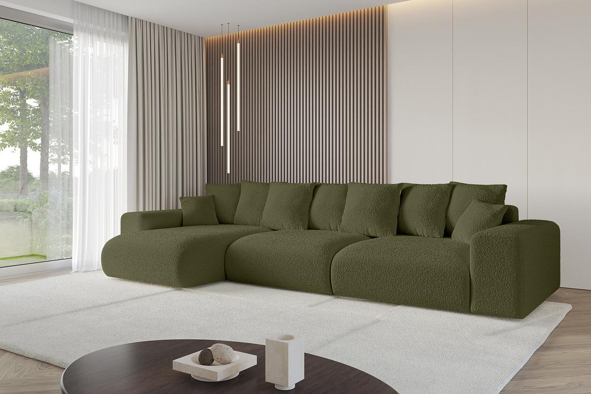 ECKSOFA Ottomane links ESKAR-L2 364x176x72 Olivgrün Bouclé - Schwarz/Olivgrün, Holzwerkstoff/Kunststoff (364/176cm) - ALTDECOR