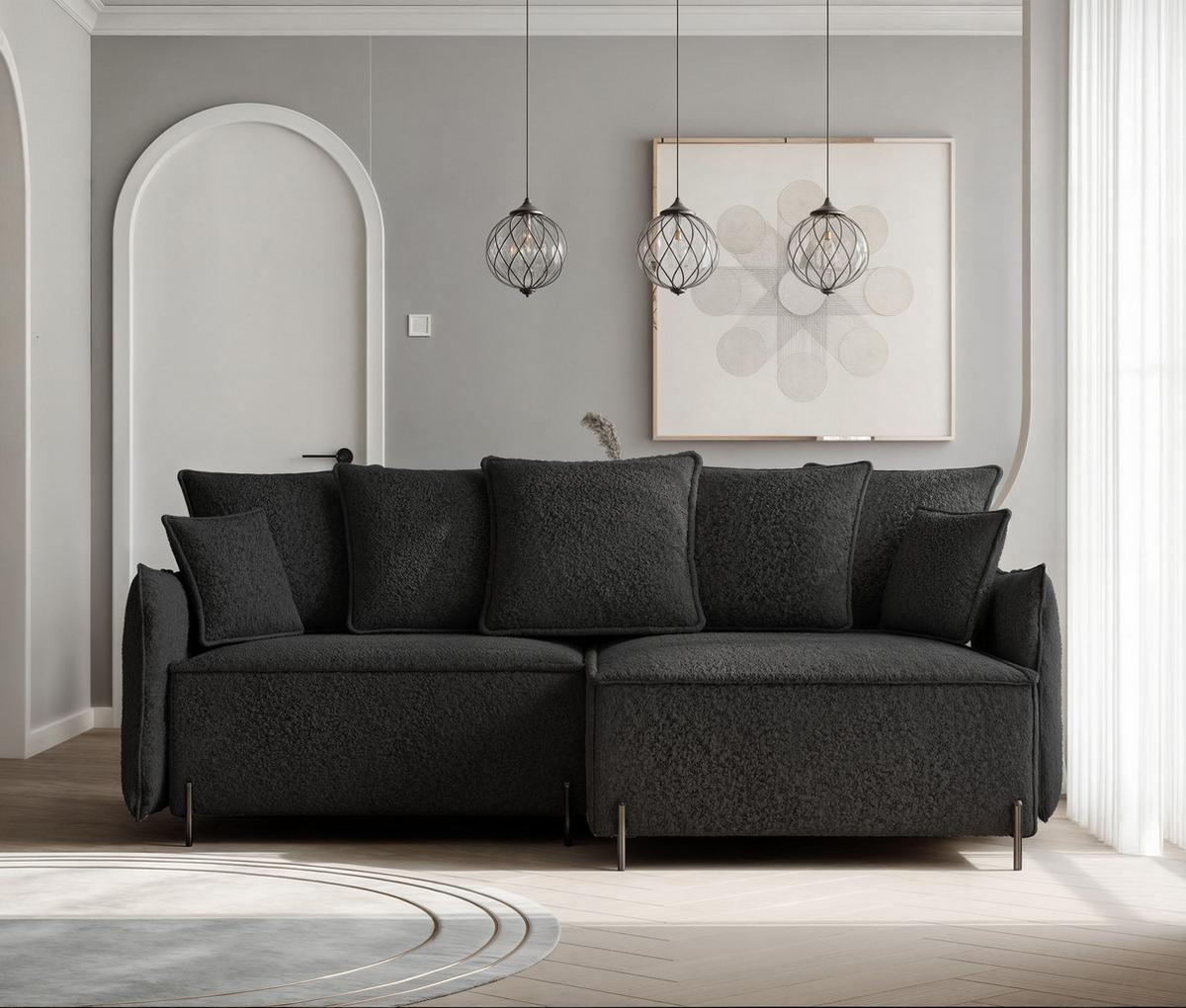 ECKSOFA MARCO Rechts, mit Schlaffunktion und Bettkasten, Anthrazit - Anthrazit, Textil/Metall (221/148cm) - Idohome