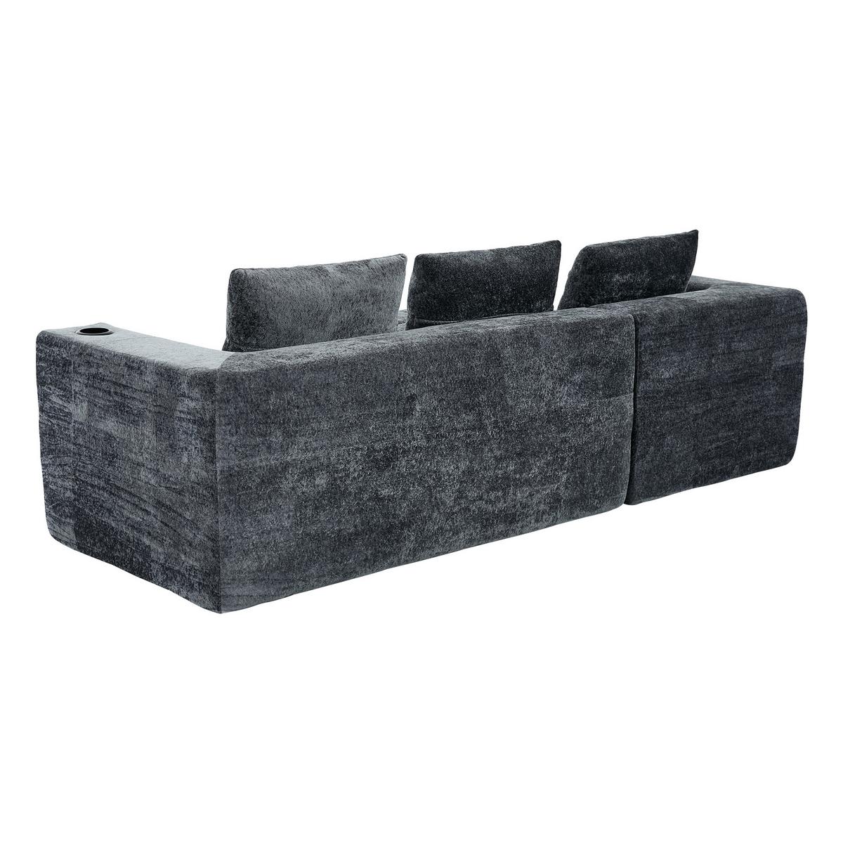 ECKSOFA chenille L-form mit getränkehaltern & 3 kissen - Grau, Textil (258/163cm) - Urban Meuble