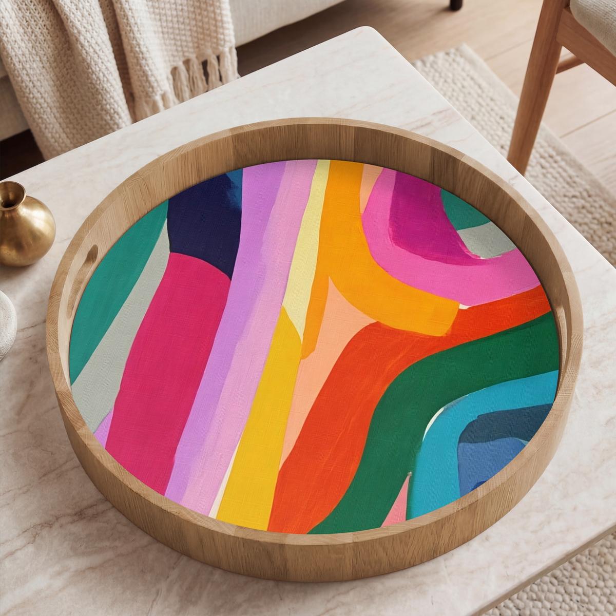TABLETT Abstrakt - Bunt - Wellen - Linien 50x50 cm - Multicolor, Holz (50/5/5cm) - OnlyWow