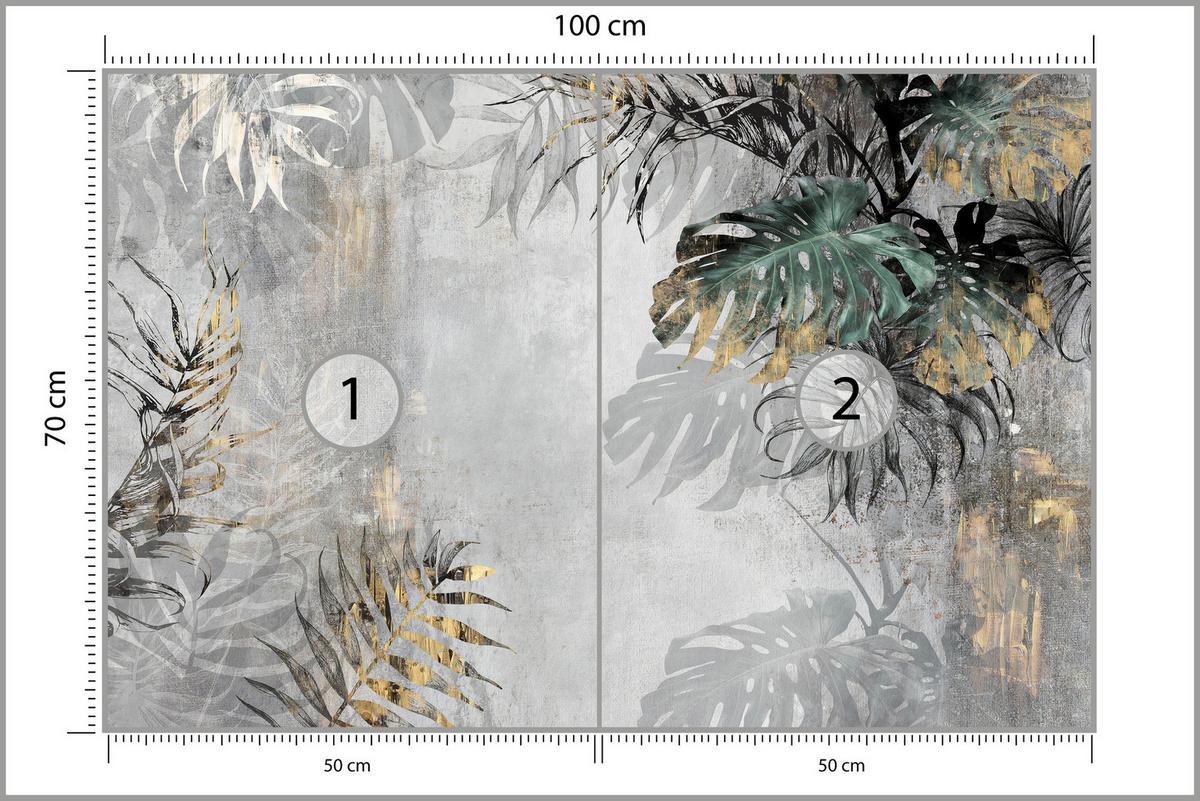 FOTOTAPETE Tropische Blätter auf Beton Vintage 100x70 - Gelb/Beige, Papier (100/70cm) - Muralo