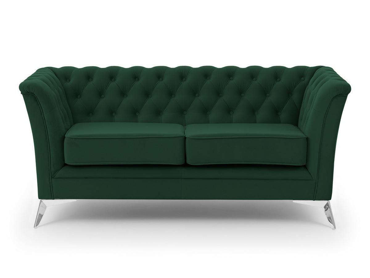 CHESTERFIELD-SOFA 2-sitzer Whitby Flaschengrün Samt mit silbernen Füßen - Dunkelgrün/Silberfarben, Holz/Textil (175/78/82cm) - S-Style Möbel