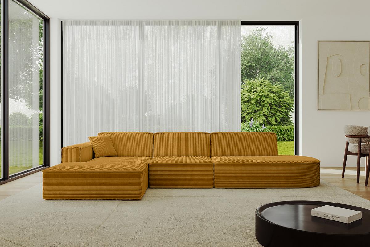 ECKSOFA Ottomane Links IREA-L2-v4 - 327x165x77 cm Senfgelb - Grün, Holzwerkstoff/Textil (327/165cm) - ALTDECOR