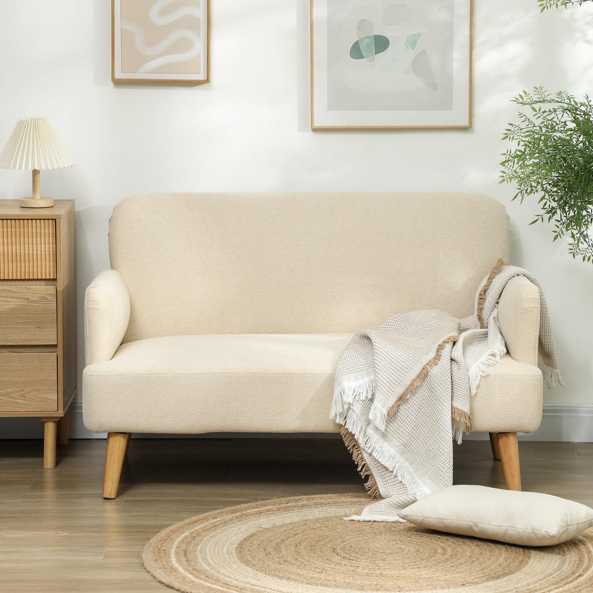 2 SITZER SOFA, 130 x 74 x 79 cm, Cremeweiß - Weiß, Textil (74/79/130cm) - HOMCOM