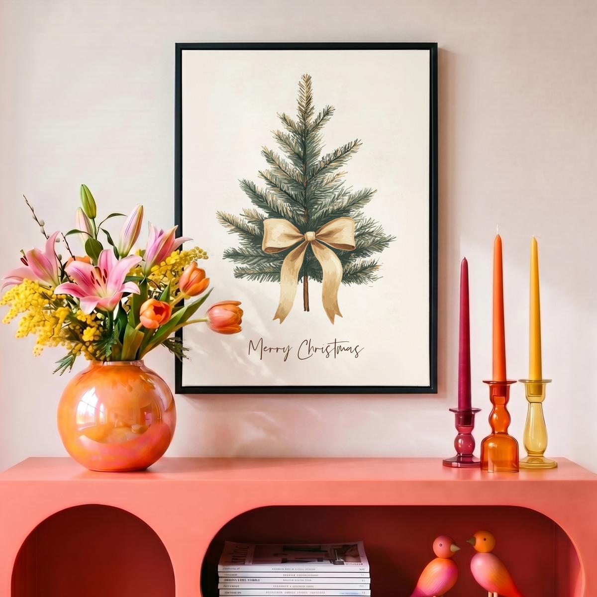 LEINWAND Bilder mit Rahmen - Weihnachtsbaum - Weihnachten - Frohe Weihnachten - Beige - 30x40 - Sandfarben, Textil (30/40cm) - MuchoWow