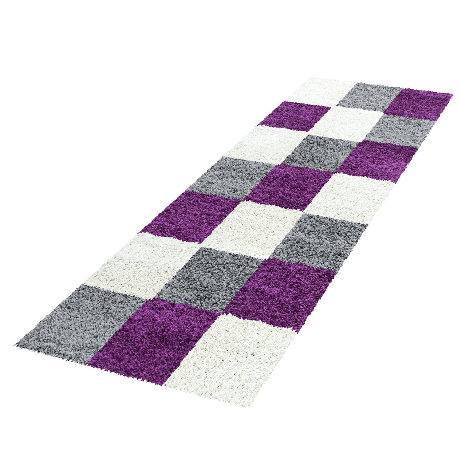 HOCHFLORTEPPICH RHEIN, kariert, Violett, 80 x 250 cm - Lila, Textil (80/250cm) - KADIMA DESIGN