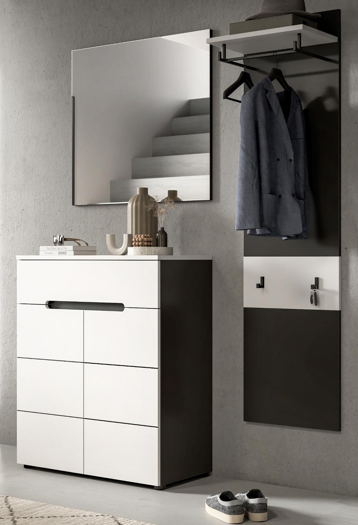 GARDEROBEN-SET 4-teilig in weiß, grau 220 cm, Komplettset mit Soft-Close, Cooper - Schwarz/Weiß, Glas/Holzwerkstoff (220/190/37cm) - Inn.Furn