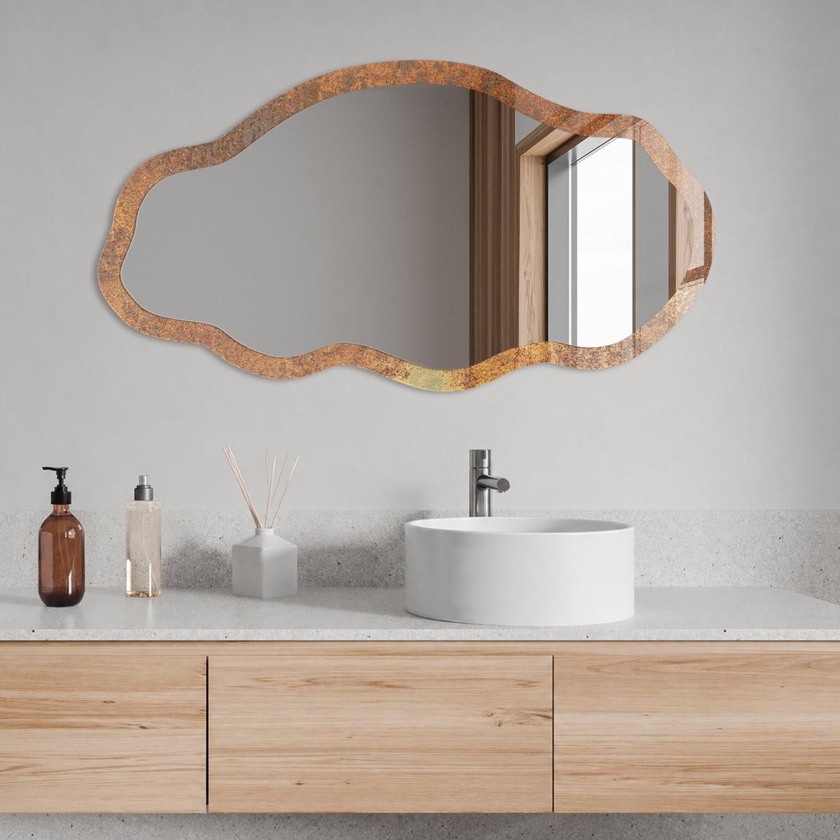 SPIEGEL 90x45 cm asymmetrisch mit Druck - Rostige Textur - Transparent, Glas (45/90/0.4cm) - TULUP